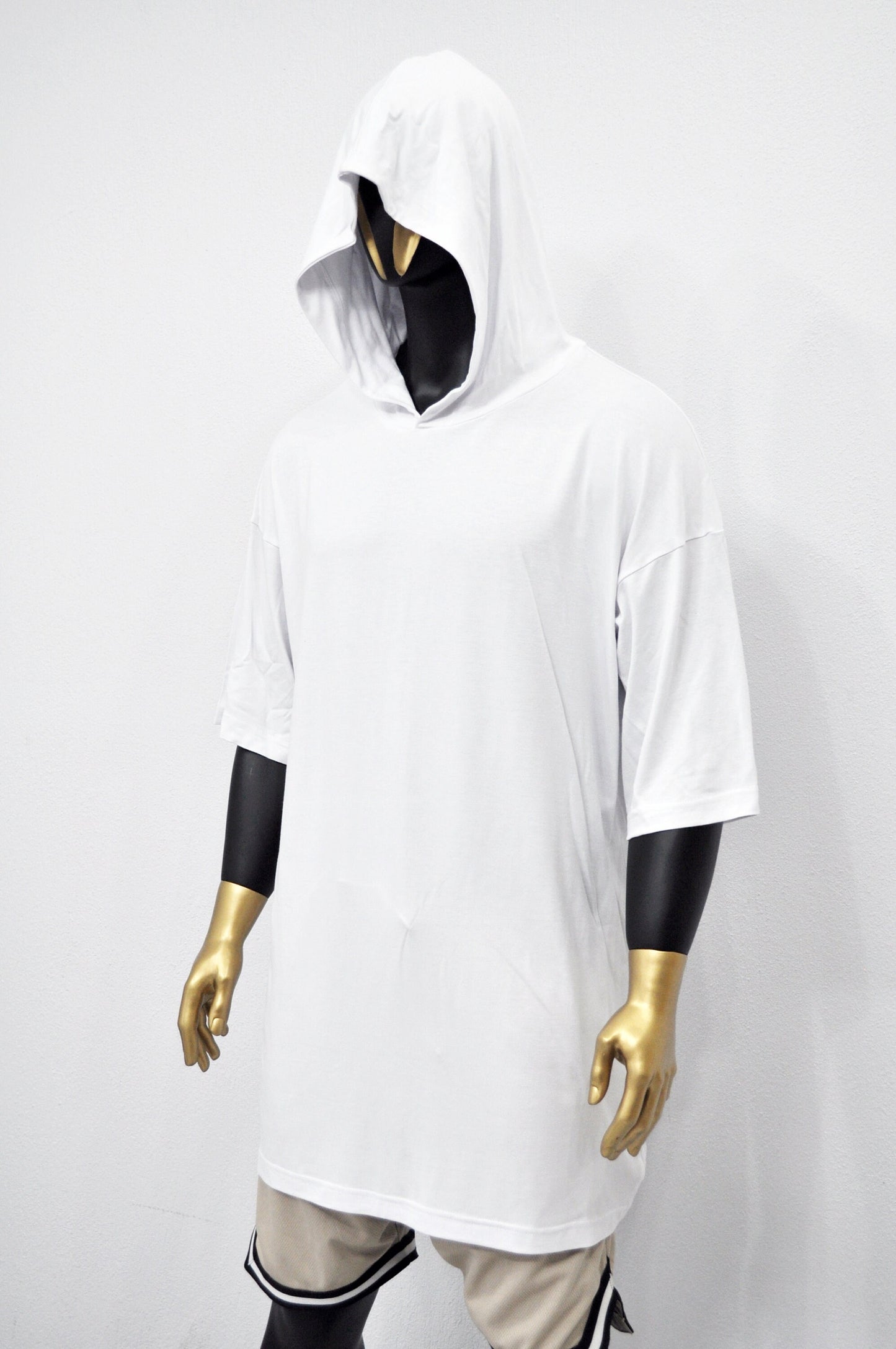 XS-8XL Men's Oversized Overlong Hooded T-shirt,Semi-sheer Mesh Short Sleeve,Draped,Jumbo Top Capsule,Extended Tshirt,Streetwear Shirt-BB484