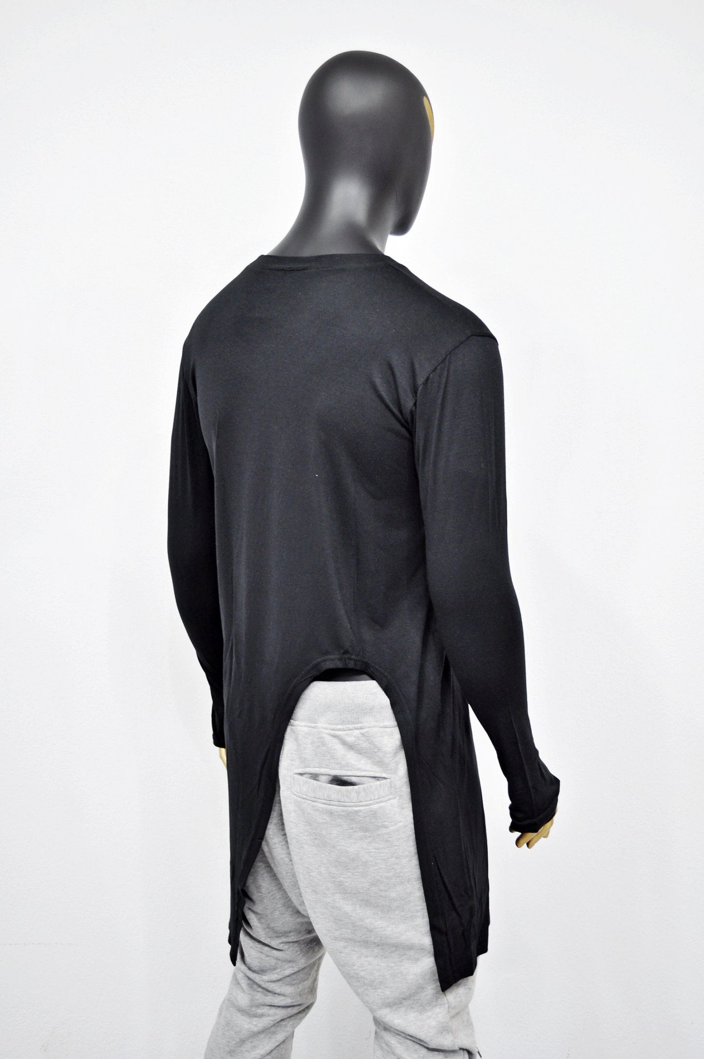 XS-8XL Long Sleeve Viscose Cotton Asymmetrical Cut,Round Neck LongTuxedo Tail Tshirt,Overlong Loose,Irregular,Streetwear Extended-BB418