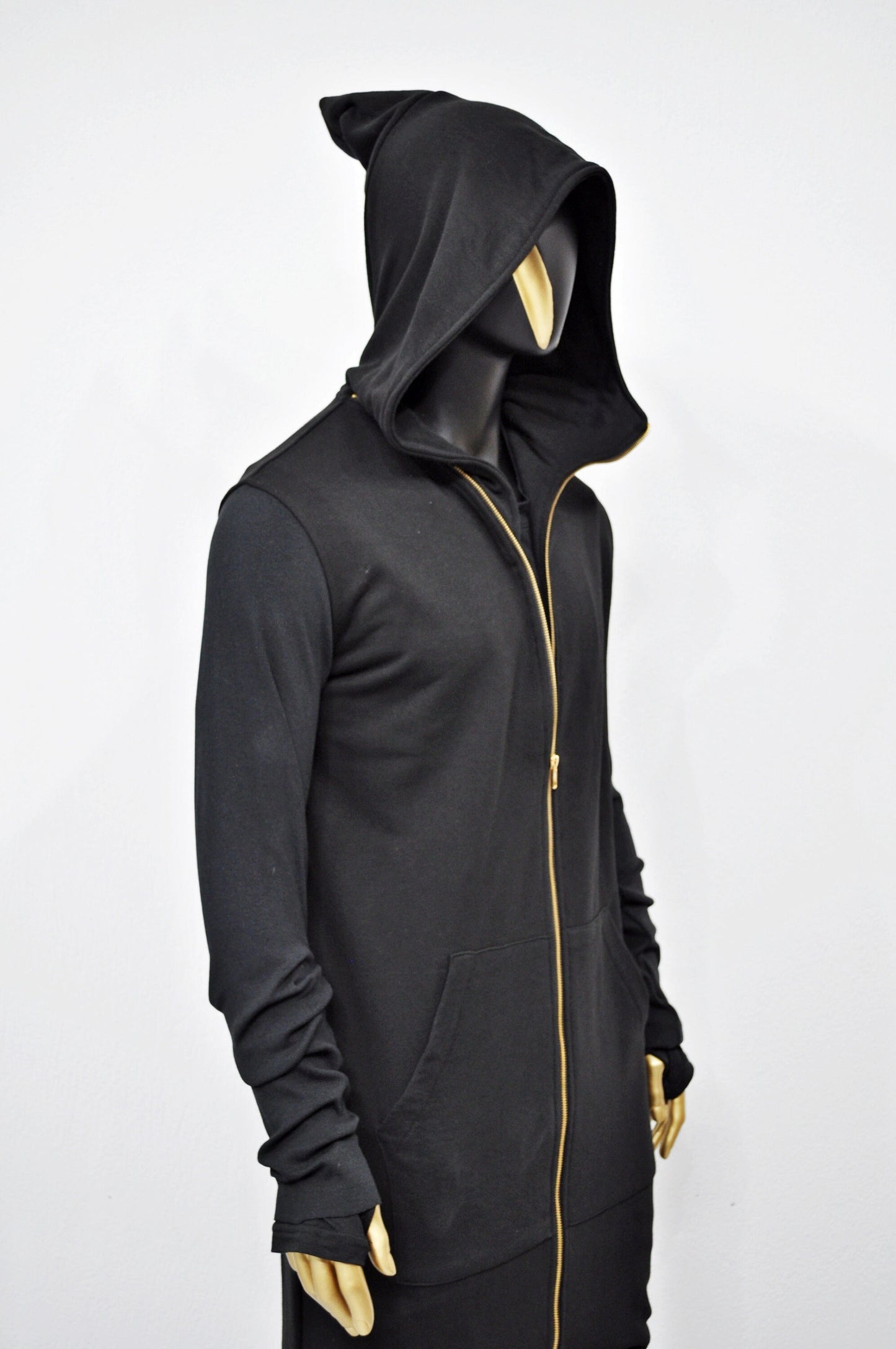 XS-8XL DRKSHDW Long Zip Up Mountain Hoodie,Long Sleeve Raw edge Cuffs,Ribbed trim,Creed Pointed Hood,Goth Cardigan,SteamPunk-BB141