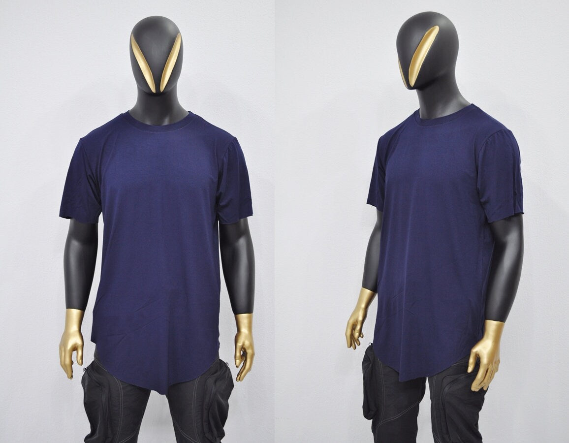 XS-8XL Men's Aymmetrical Viscose Cotton+Mesh NET Short Sleeve Wide Neck Lengthen Extended Oval Gay Tee Tshirt/Streetwear Shirt SS2023-BB405