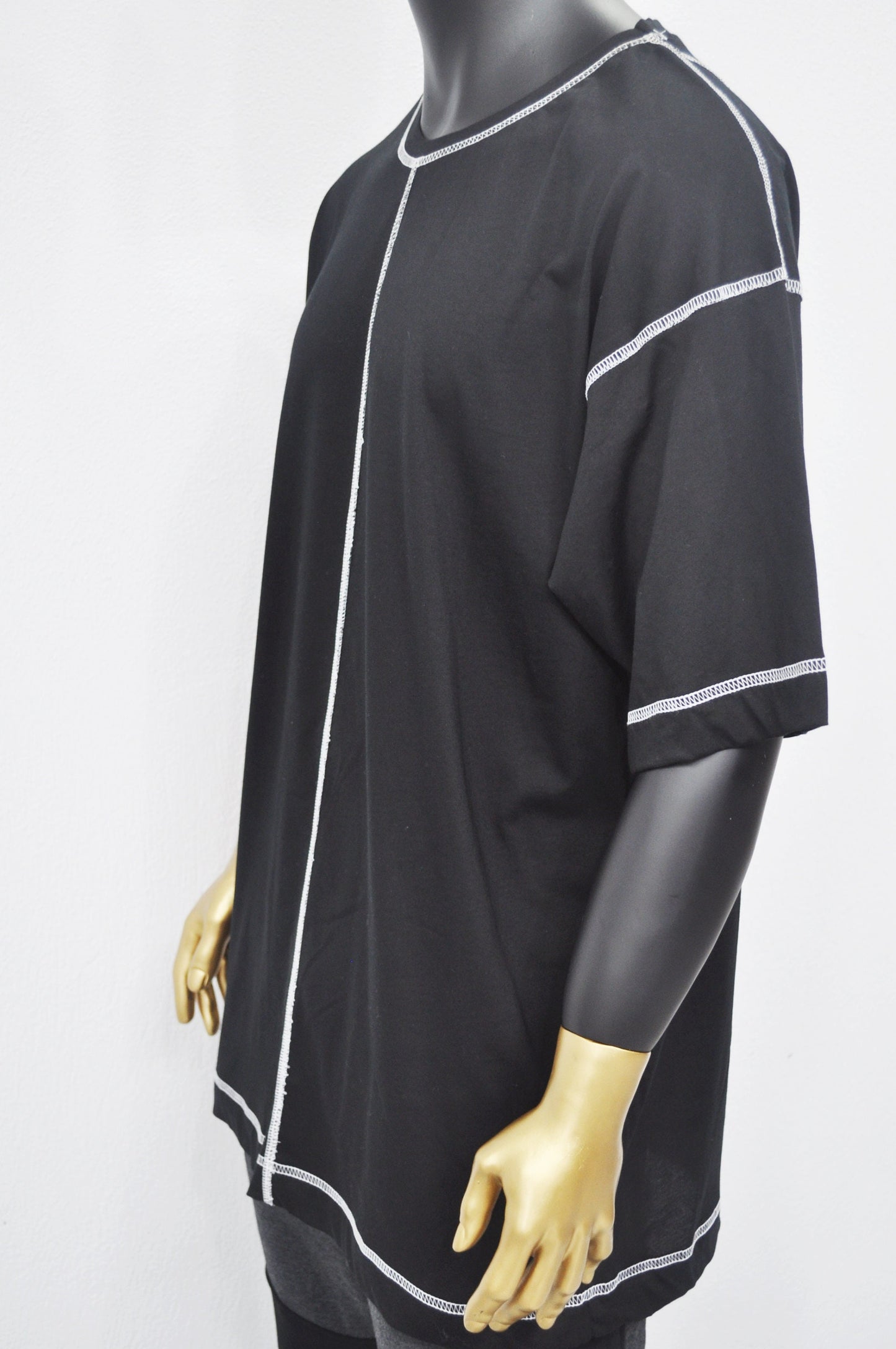 XS-8XL Men's Summer Contrast Stitching Short Sleeve Tee,Oversized Overlong Drop Shoulder T-shirt,Scoop Neck Jumbo Top Streetwear Shirt-BB474