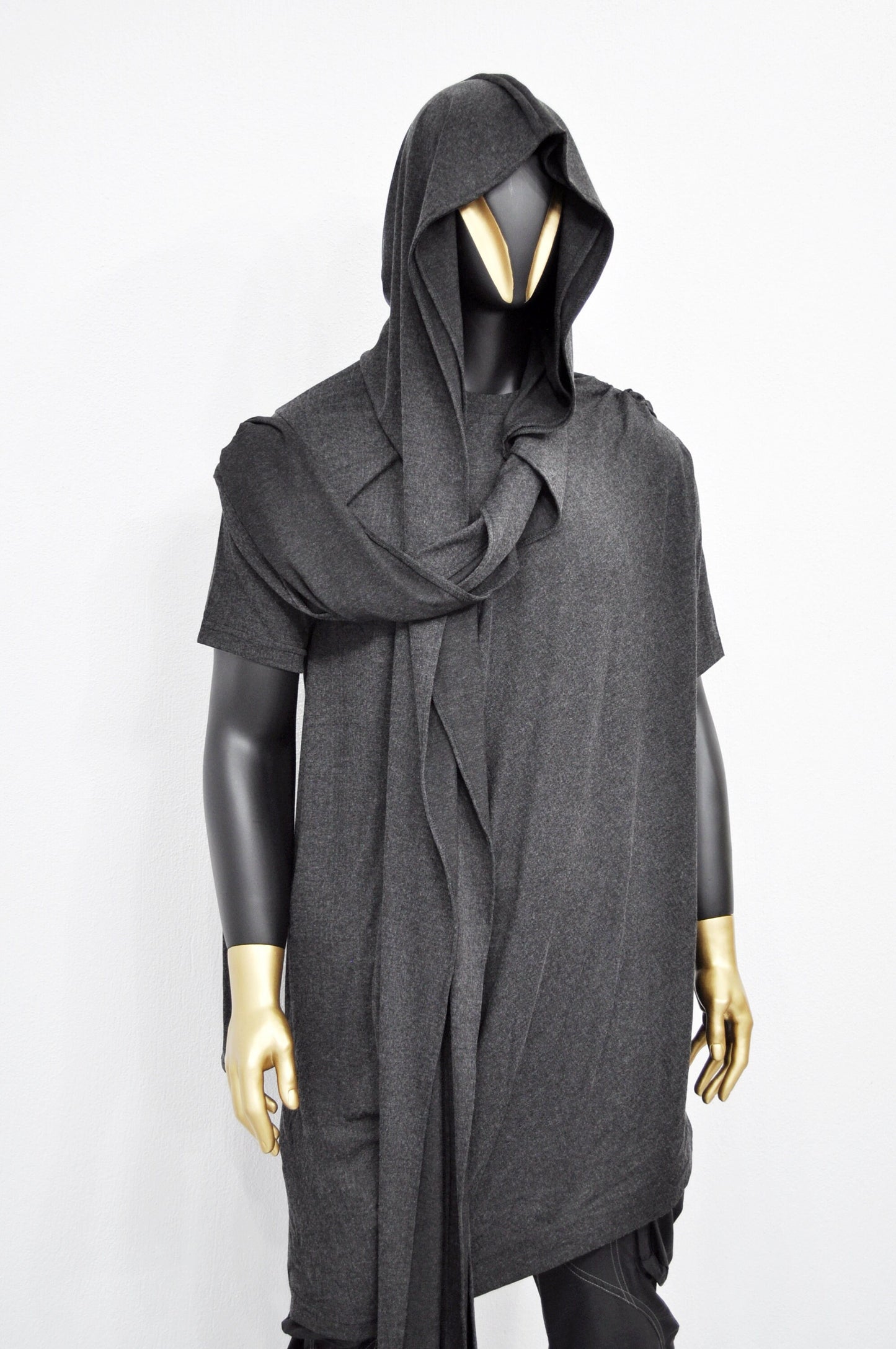 Adult Extra LONG Scarf,Gray Cowl Shawl Hooded Mens,Wrap Giant Hood,Oversized Blanket Scarf,Creed,Cyber SteamPunk Cosplay,Apocalyptic-BB0153