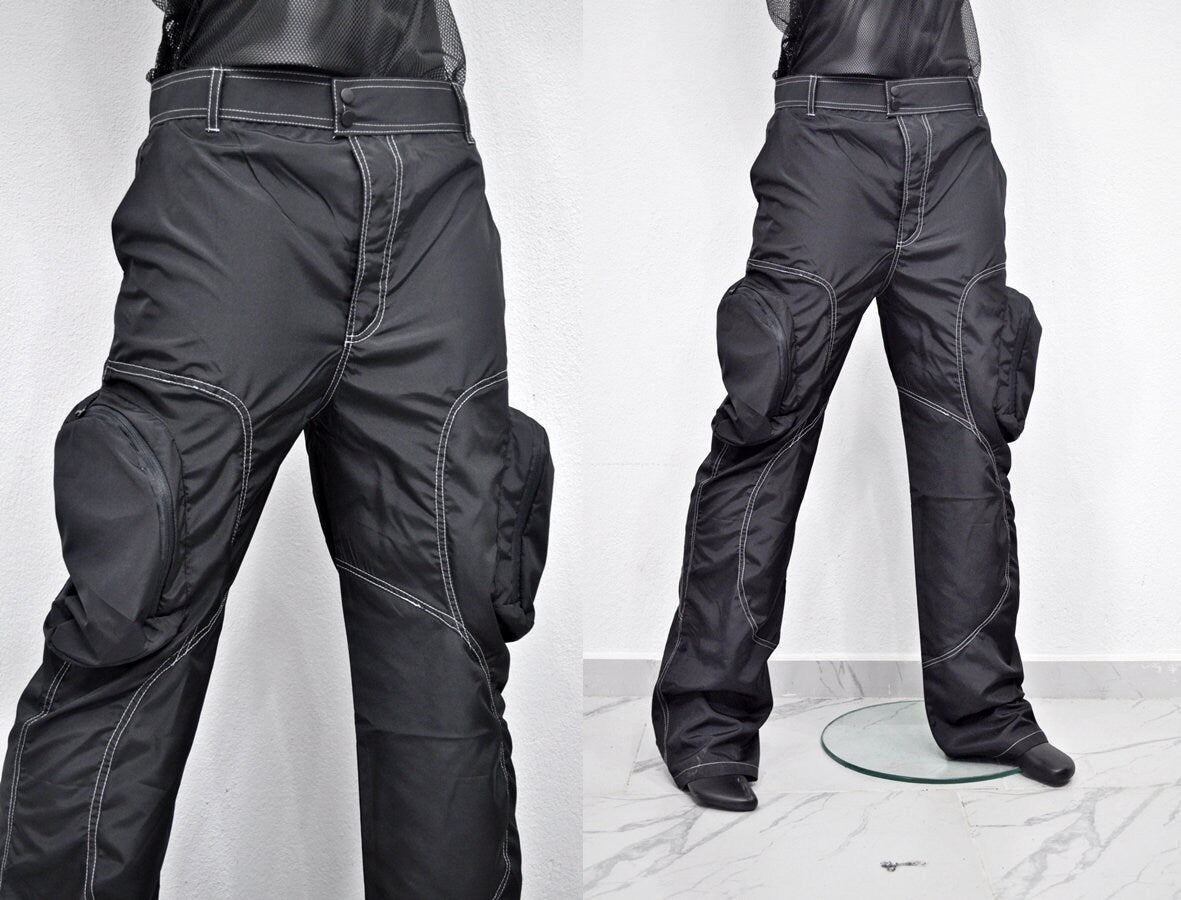 XS - 8XL Black Utility Loose 3D Contrast Stitching Cargo Pants,Relaxed,Low Crotch,Cyberpunk Steampunk,Regalo,Kreso,Ashashin Streetwear-BB291