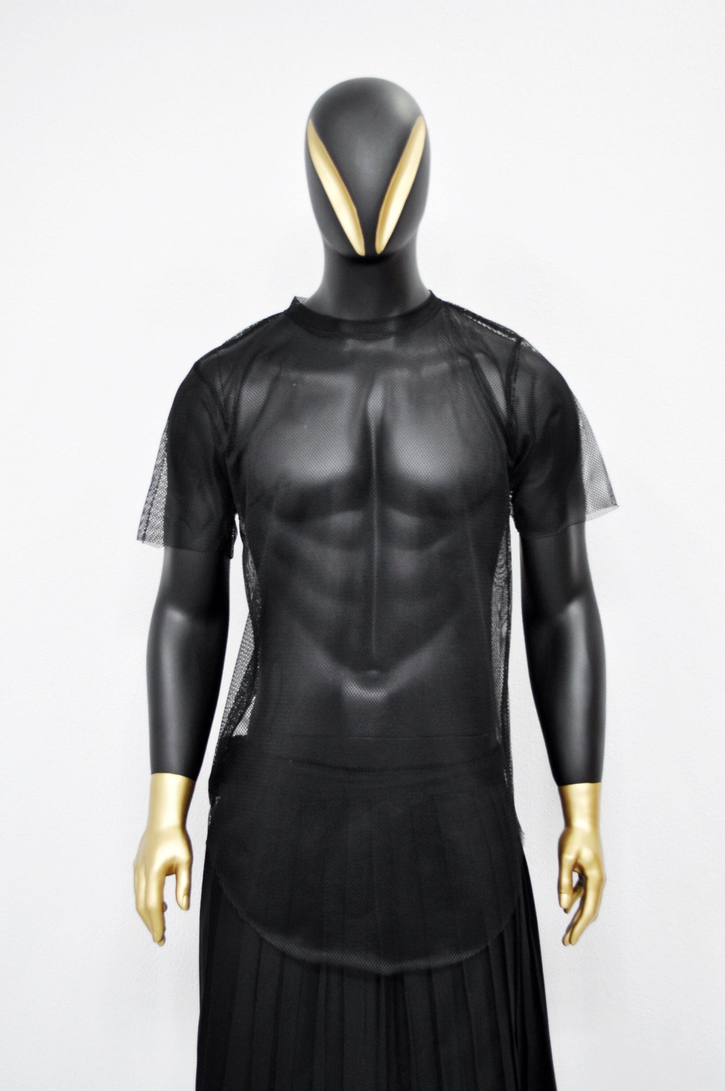 XS-8XL Men's Aymmetrical Viscose Cotton+Mesh NET Short Sleeve Wide Neck Lengthen Extended Oval Gay Tee Tshirt/Streetwear Shirt SS2023-BB405