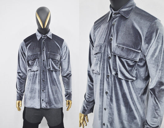 XS - 8XL Men's Premium Silky Velour Shirt,Long Sleeve Velvet Blouse,Loose Longline Shirt,Streetwear Top,Avant Garde Shirt,Futuristic-BB858
