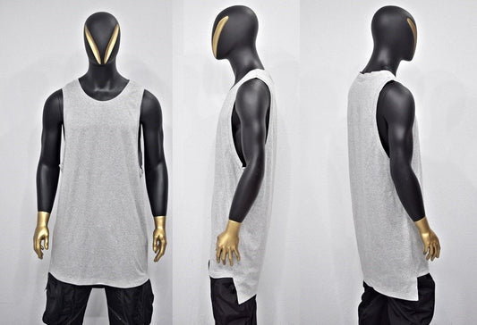 XS-8XL Men's Multi OVERLONG TANKTOP/Side Slit Draped Underwear,Jumbo Overlong Top,Extended Tshirt, Streetwear Shirt- BB426