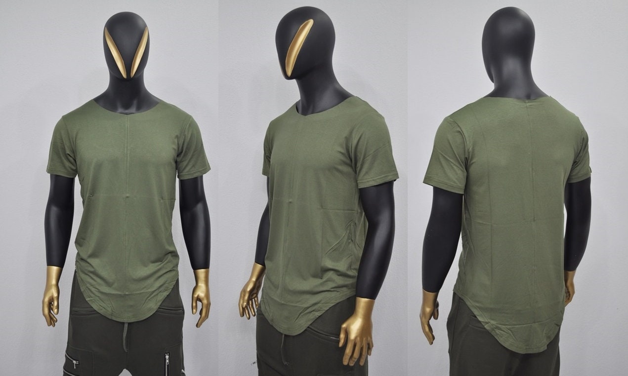 XS-8XL Men's Raw Wide Neck Rear Back ,Viscose Cotton Short Sleeve Lengthen Extended Oval Tee Tshirt/Techwear Streetwear Shirt SS2023-BB499