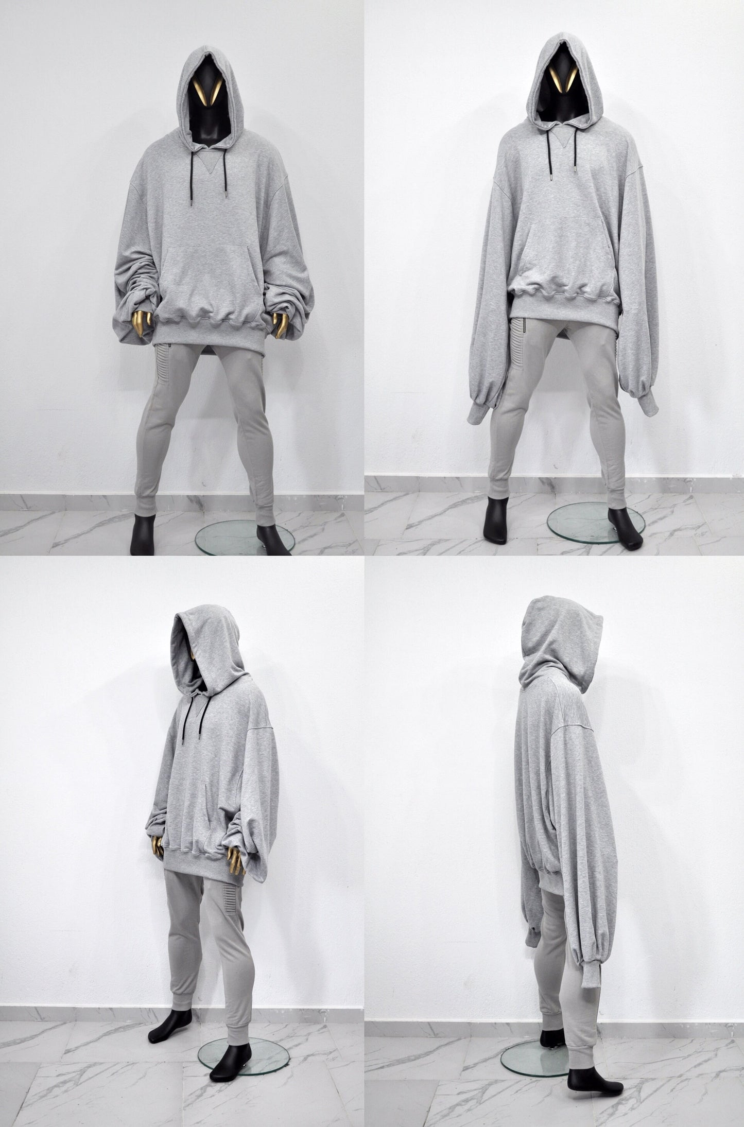 XS-8XL Mega Oversize Sleeve and Hood,Essentials Long Sleeve Hoodie,Goth Pullover,Asymmetric Punk Cosplay, Futuristic- Post Apocalyptic-BB129