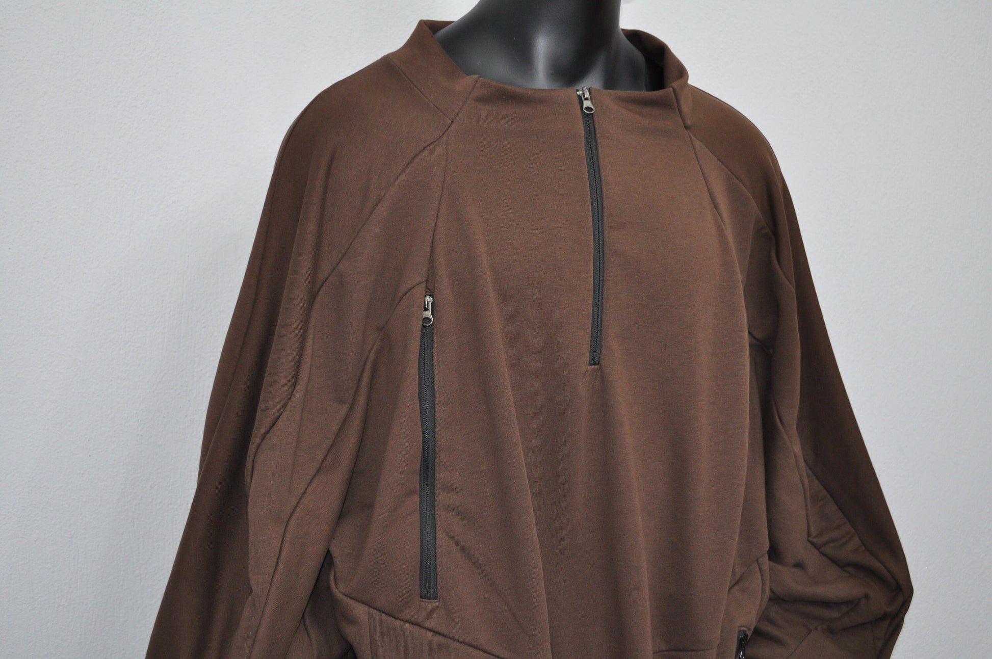 XS-8XL Oversized 1/4 Zip Brown Jacket w/Side Zipper and Pocket,Gift,Reglan Sleeve,Scoop Neck Pullover,Essentials Halloween,Cyber Goth-BB0160