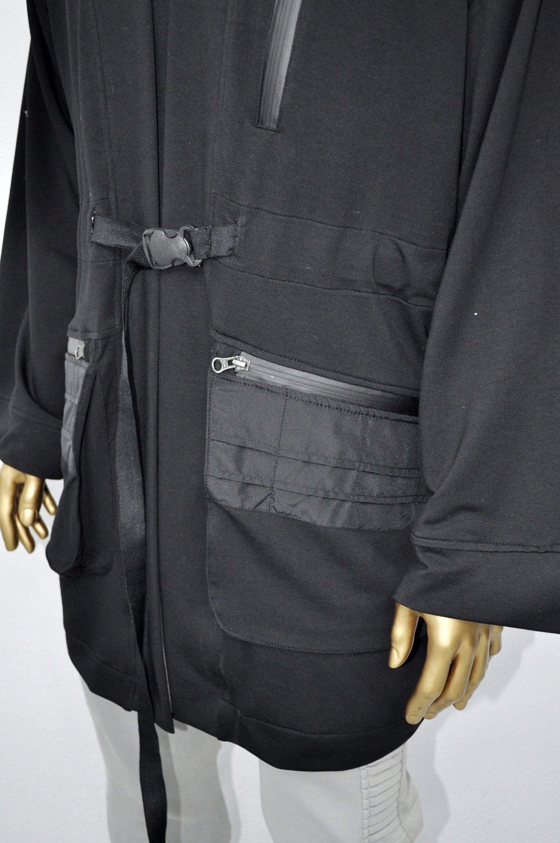XS-8XL Functional Japanese Kimono Cardigan for Men JACKET,Techwear,Dark Wind Ninja Robe,Essentials Black Design 3/4 Sleeve,Futuristic-BB0158