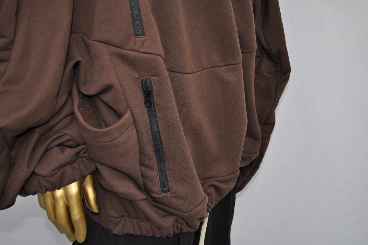 XS-8XL Oversized 1/4 Zip Brown Jacket w/Side Zipper and Pocket,Gift,Reglan Sleeve,Scoop Neck Pullover,Essentials Halloween,Cyber Goth-BB0160